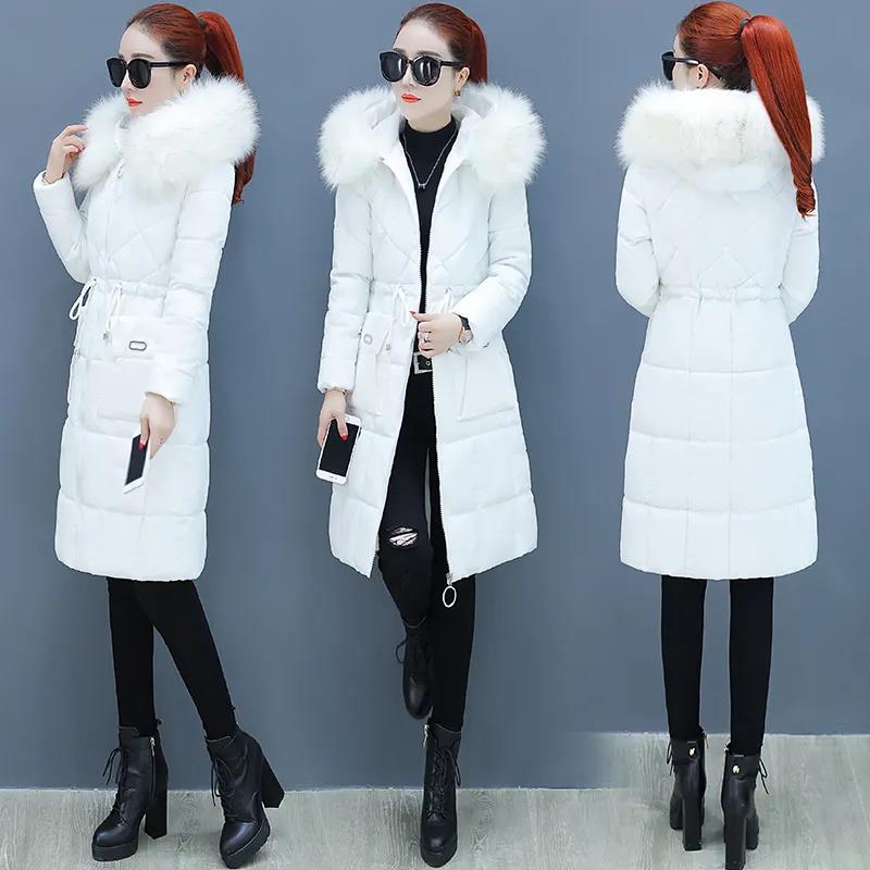 Winter Down Jacket Korean Style Waist Slim Mid-length Padded Jacket Thickened Large Fur Collar Women's Down Jacket