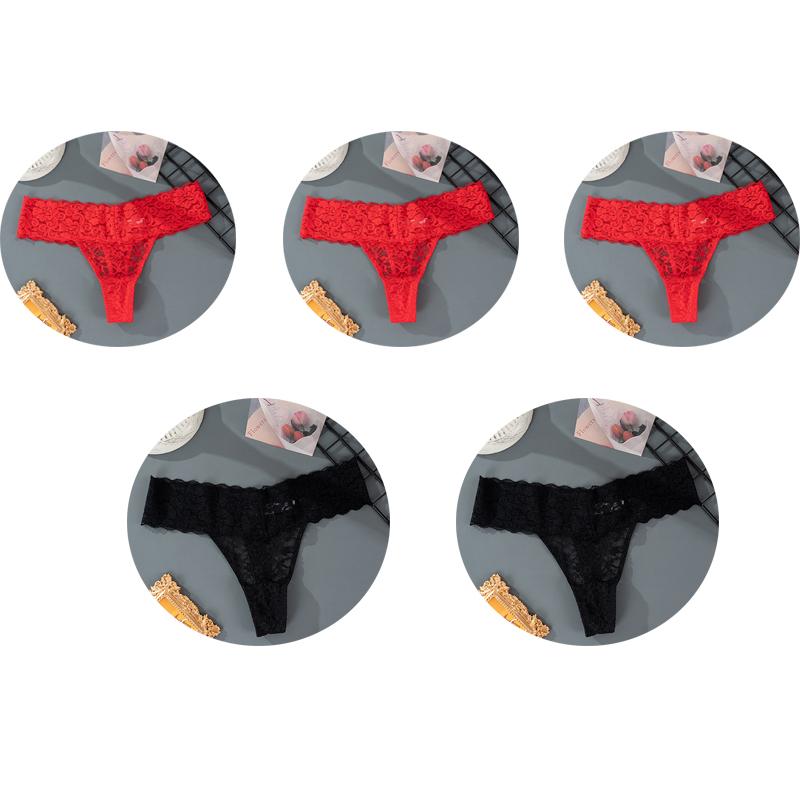 5 piezas M-2XL de talla grande bragas en Tanga para mujer ropa interior de encaje Floral ropa interior transparente para mujer lencería femenina