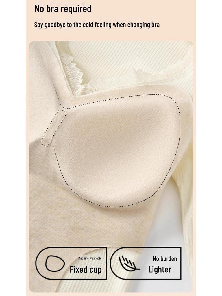 Damen Nahtlose Warme Samt Herbst Unterwäsche Hose mit Brustpolster - Kaschmirseide, Verdickt für Zusätzliche Wärme