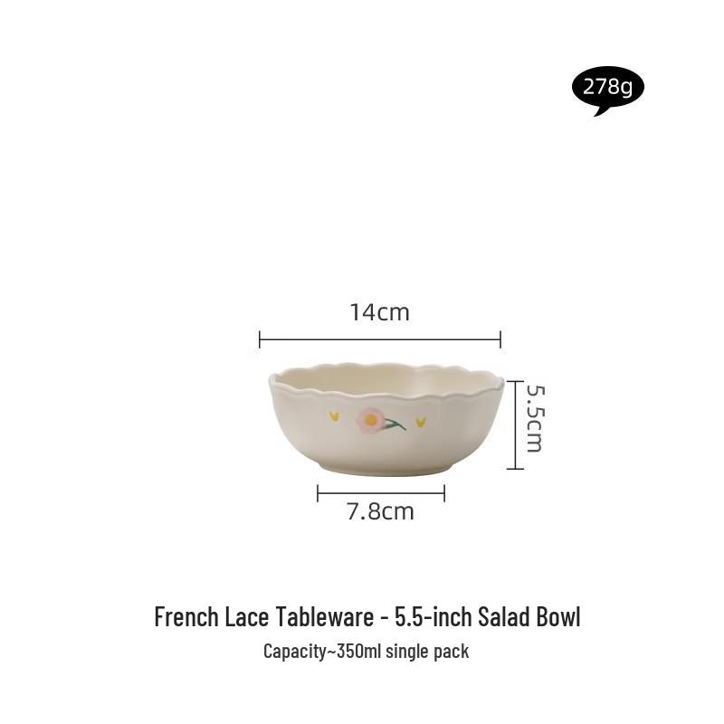 Hand-Painted Floral Tableware: French Countryside Plate & Lace Ceramic Rice Bowl