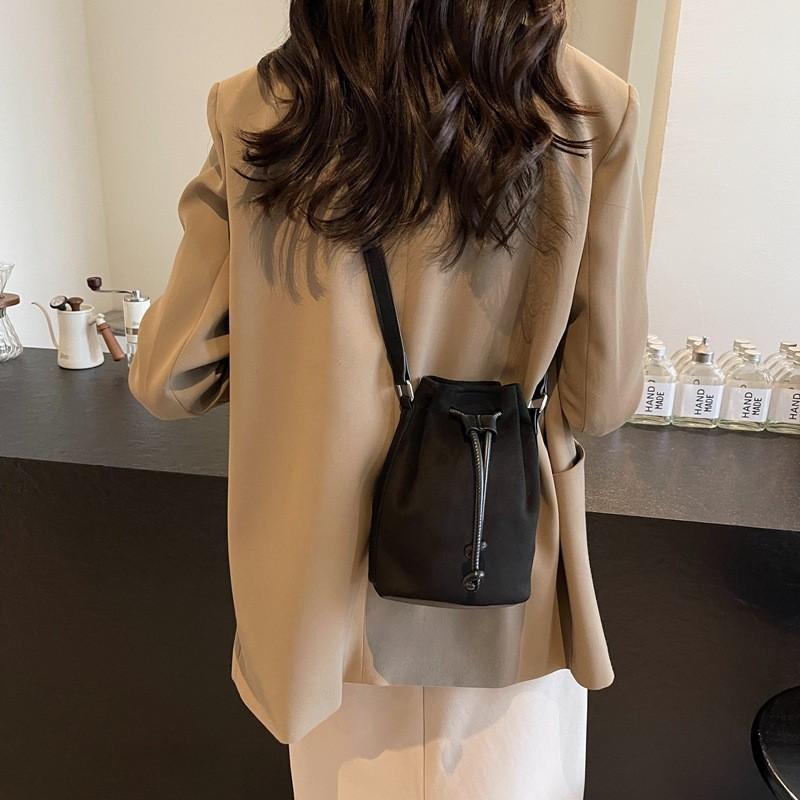 Vintage Suede Water Bucket Bag With Drawstring Closure For Daily Use Women
