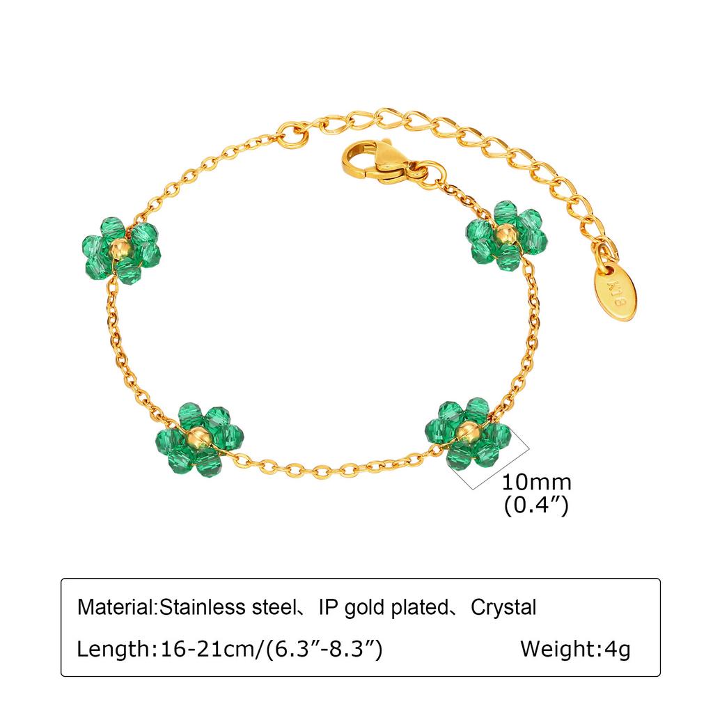 Jewelry Stainless Steel Green Beads Flower Imitation Pearl Bracelet Necklace Gold Ladies