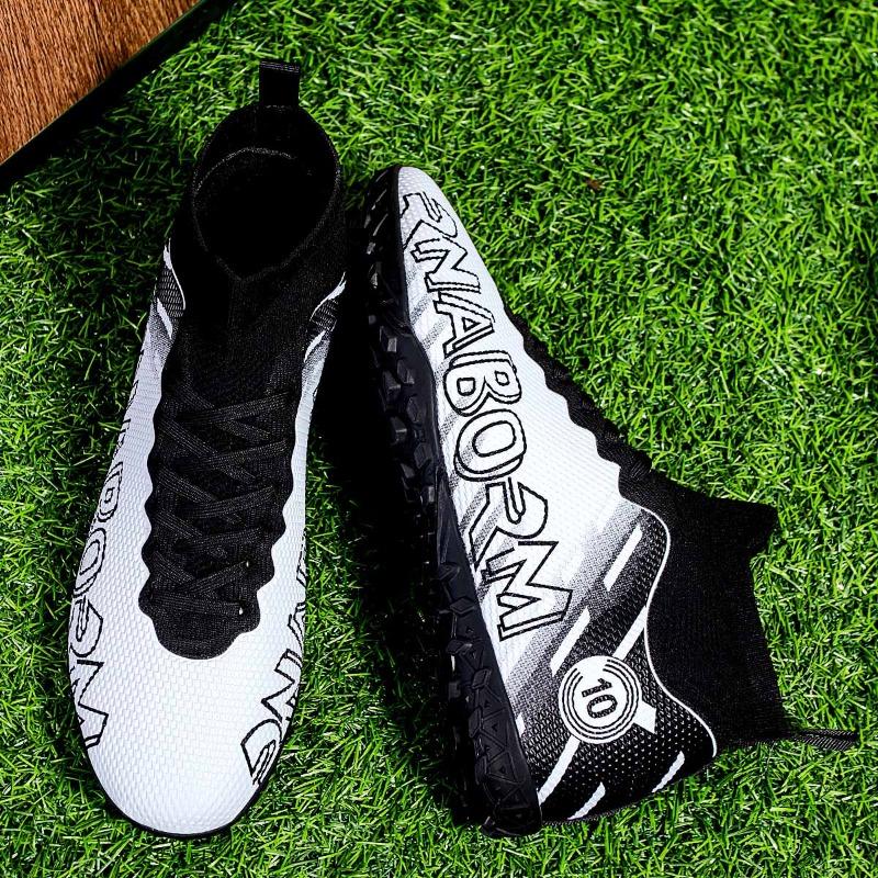 Herren Fußballschuhe mit Sockenmund, weiche Gummisohle, kurzgenagelte Kunstrasen-Fußballschuhe aus Leder für Jugendliche und Kinder