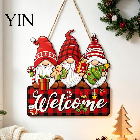 Solid Wood Christmas Decoration Gnome Wooden Hanging Pendant, Cartoon Ornament, Merry Decorative Craft Door Sign for Home Shop Holiday Party Hanger
