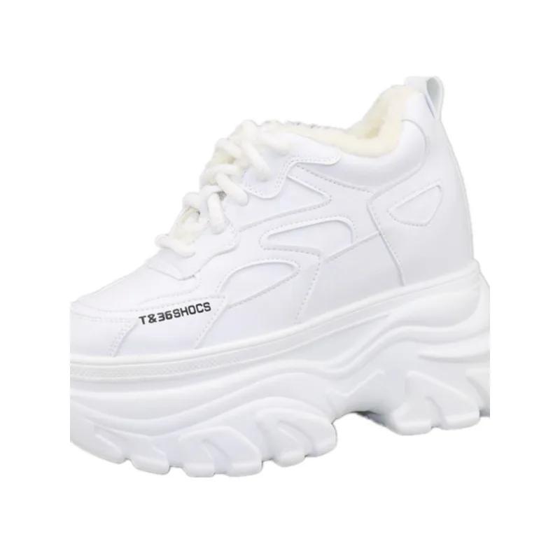 Fashion 13CM Genuine Leather Platform Shoes Platform Wedge Sneakers Women Autumn Fashion Winter Plush Boots Ankle Spring Vulcanize