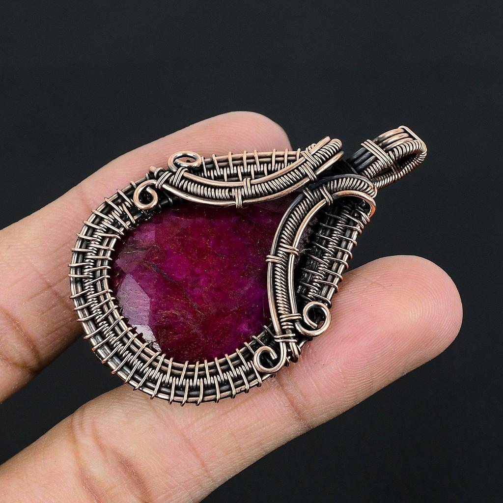 Ruby Pendant Gemstone Jewelry, 999 Copper Wire Wrapped Handmade Pendant, Latest Design Jewelry