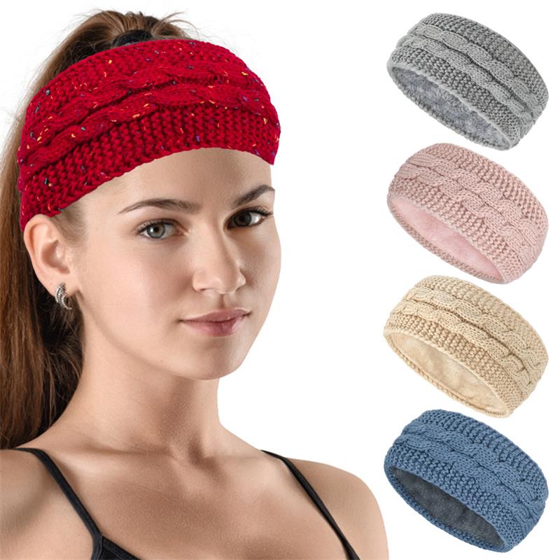 Womens Thermal Ribbed Thick Fleece Lined Winter Headband Wrap Ear Warmer
