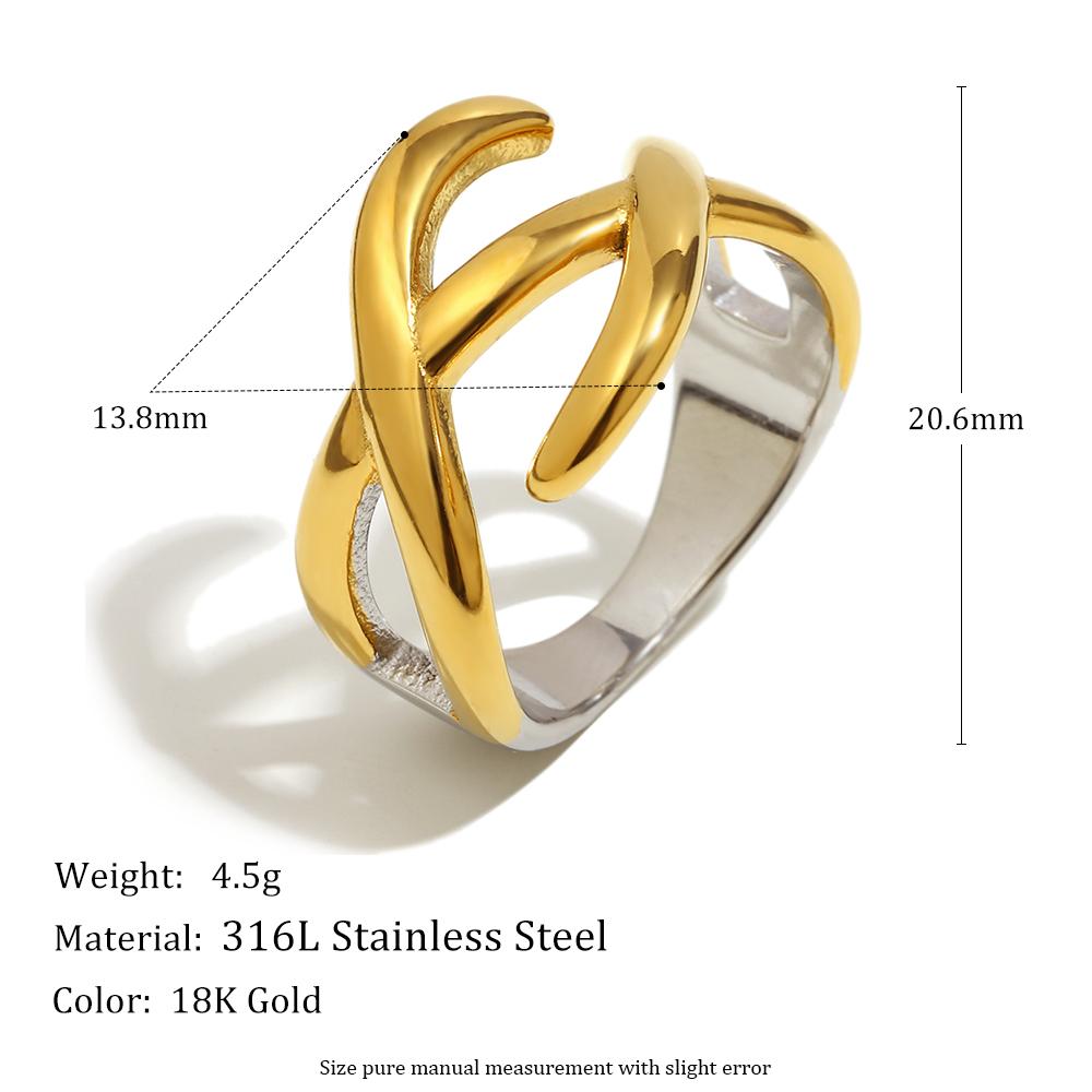 

MamacitaSlay 316L Stainless Steel Two Tone Cross Line Ring Party Creative Waterproof Jewelry Women s Charm Unique Ring 2026 Gift 7