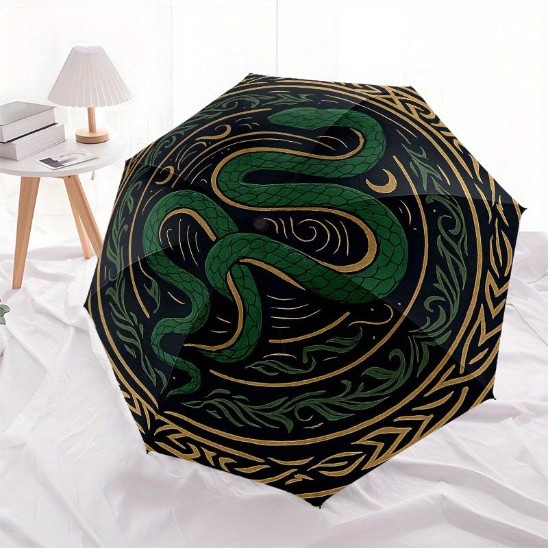 Green Serpent Circle Rug: Unique Decorative Mat with Intricate DesignUmbrella, Portable 3-Fold Compact Umbrella for Men & Women Gift