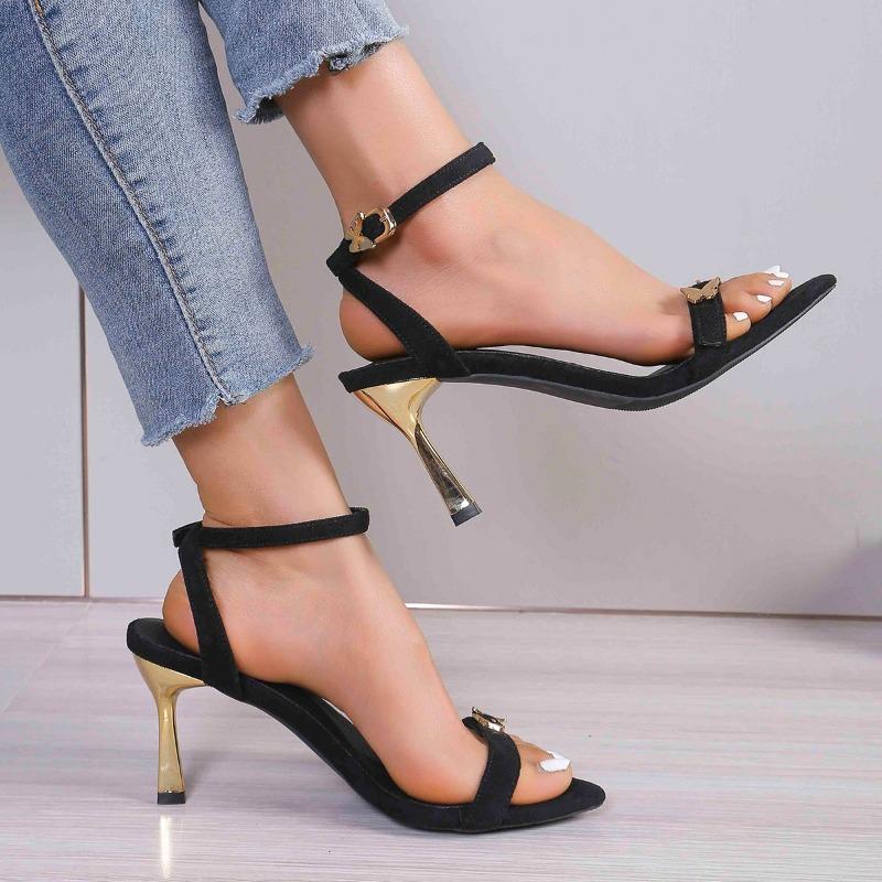 Ladies' Fashionable and Simple Summer High-heeled Sandals with Slim Heels and Super High Heels Show Off Leg Length