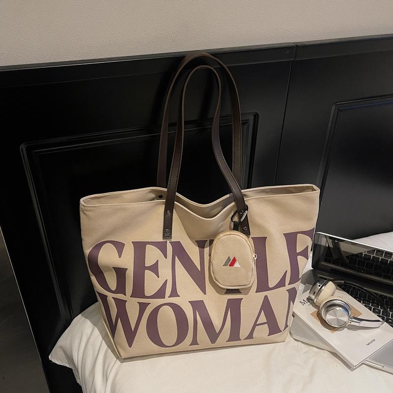 2025 Autumn New Fashionable Simple Tote Bag Korean Niche Letter Tote Bag Commuter Large Capacity Shoulder Bag