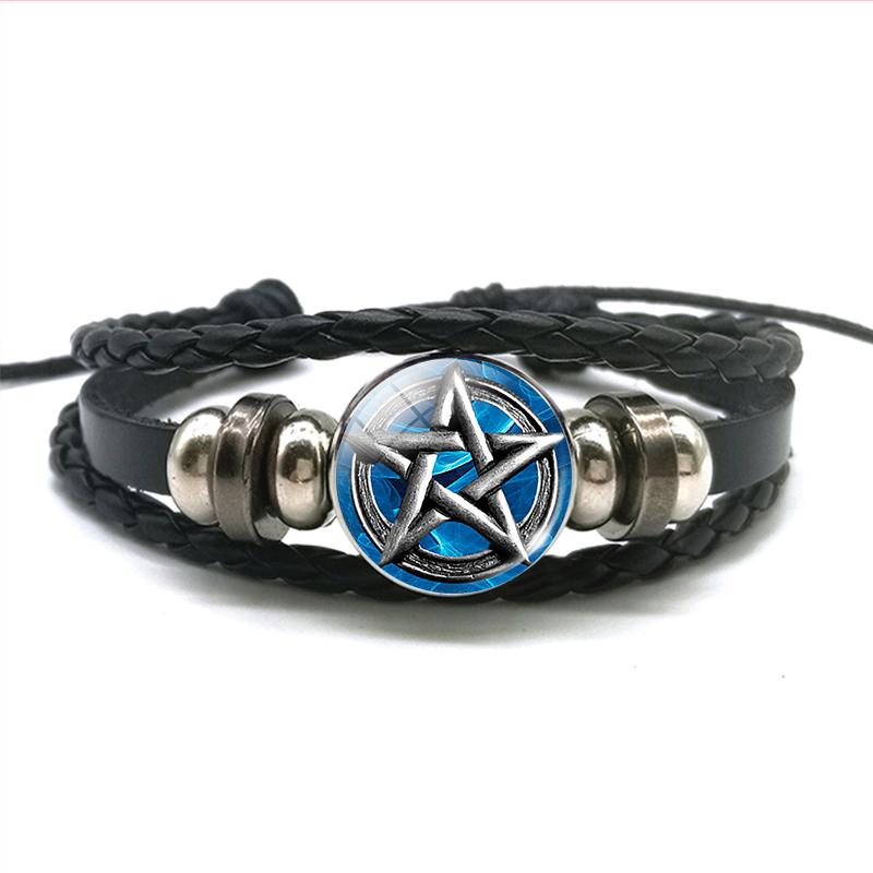 Χειροποίητο πλεκτό δερμάτινο βραχιόλι Occult Star Pentagram Multilayer Triple Moon Goddess Charm βραχιόλι Βραχιόλι Πεντάγραμμο Κοσμήματα