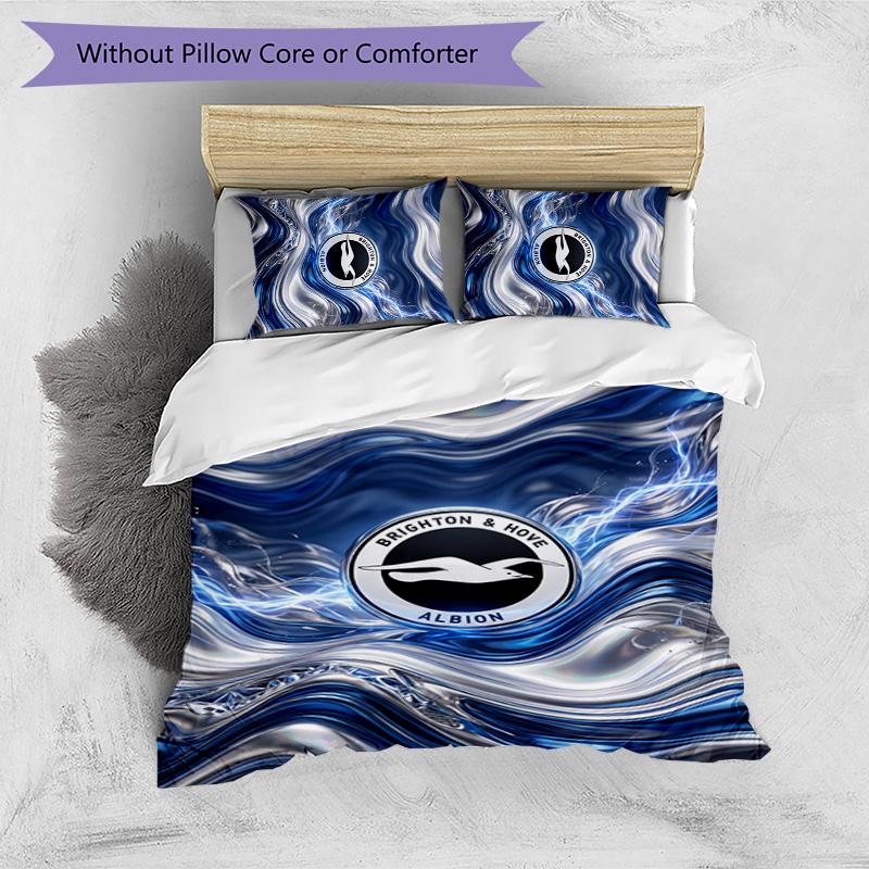 Brighton & Hove Albion Football Printed 3 Pieces Bedding Set, Comfortable Skin Friendly Bedroom Duvet Cover Set