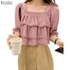 Damen Freizeit Bluse mit eckigem Ausschnitt Sommer Halbarm