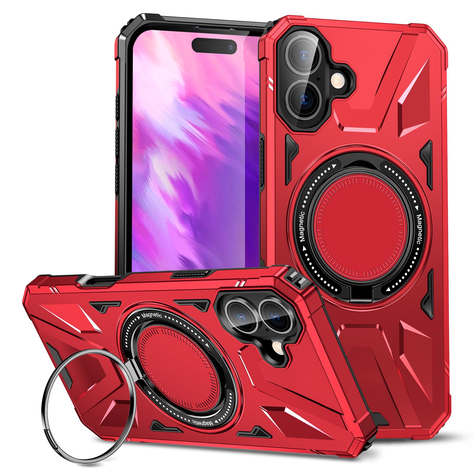 

For iPhone 16 Magnetic Case TPU+PC Phone Cover with Rotary Ring Kickstand C