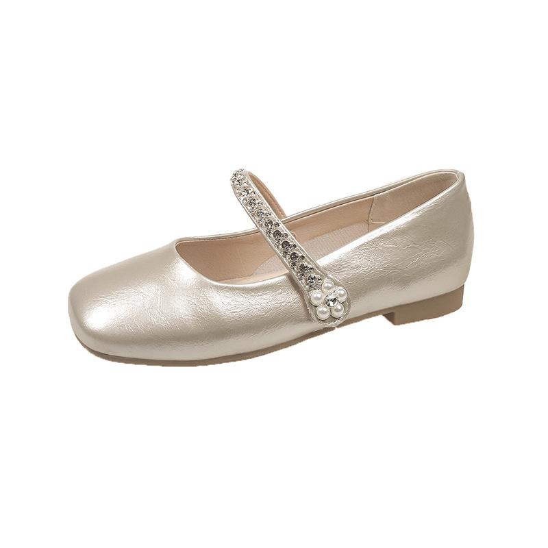 Rhinestone empty Mary Jane shoes women's 2025 summer new versatile thick heel high heels retro buckle single shoes