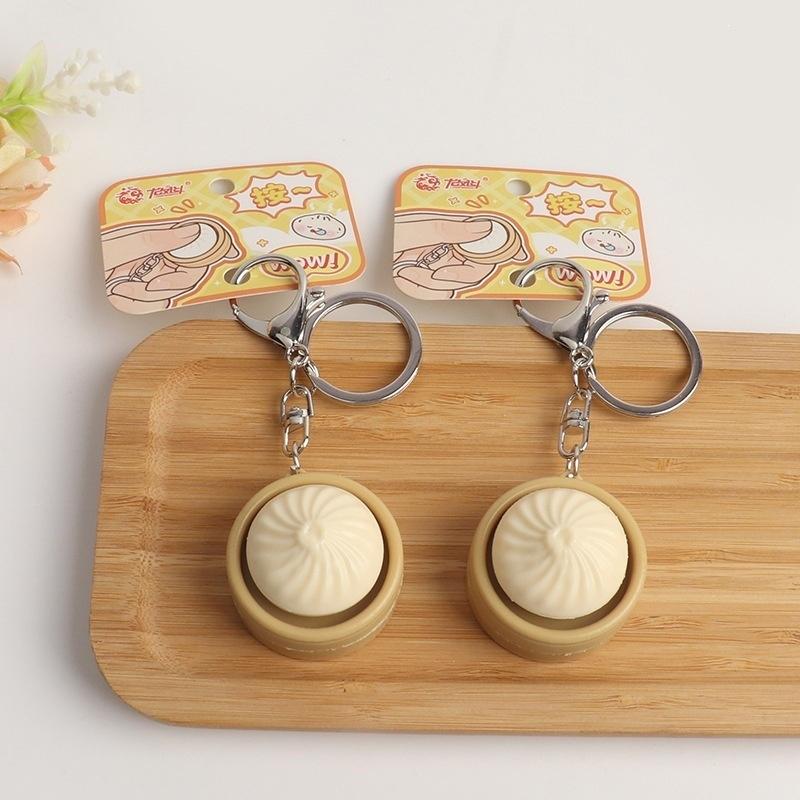 Cute Steamed Bun Press Keychain Realistic Dimsum Design Stress Relief Fidget Toy For Office School For Adult And Kids