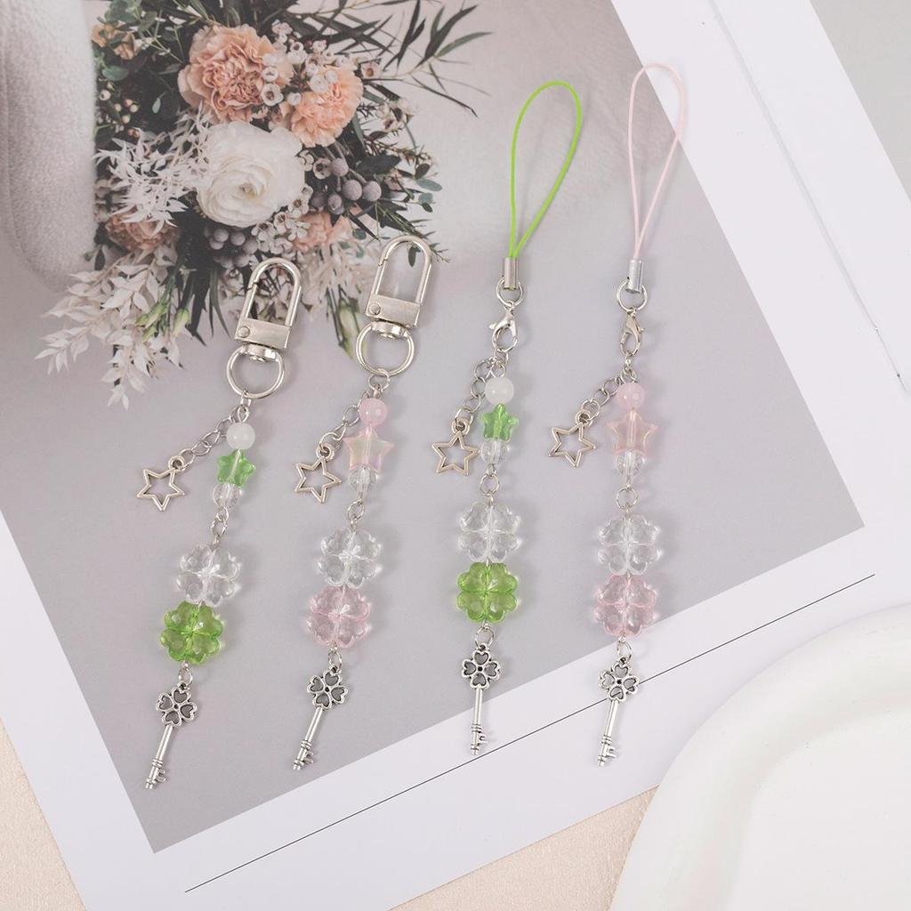 Four-Leaf Clover Beaded Phone Lanyard & Camera Charm Keychain - Versatile Bag Pendant & Gift