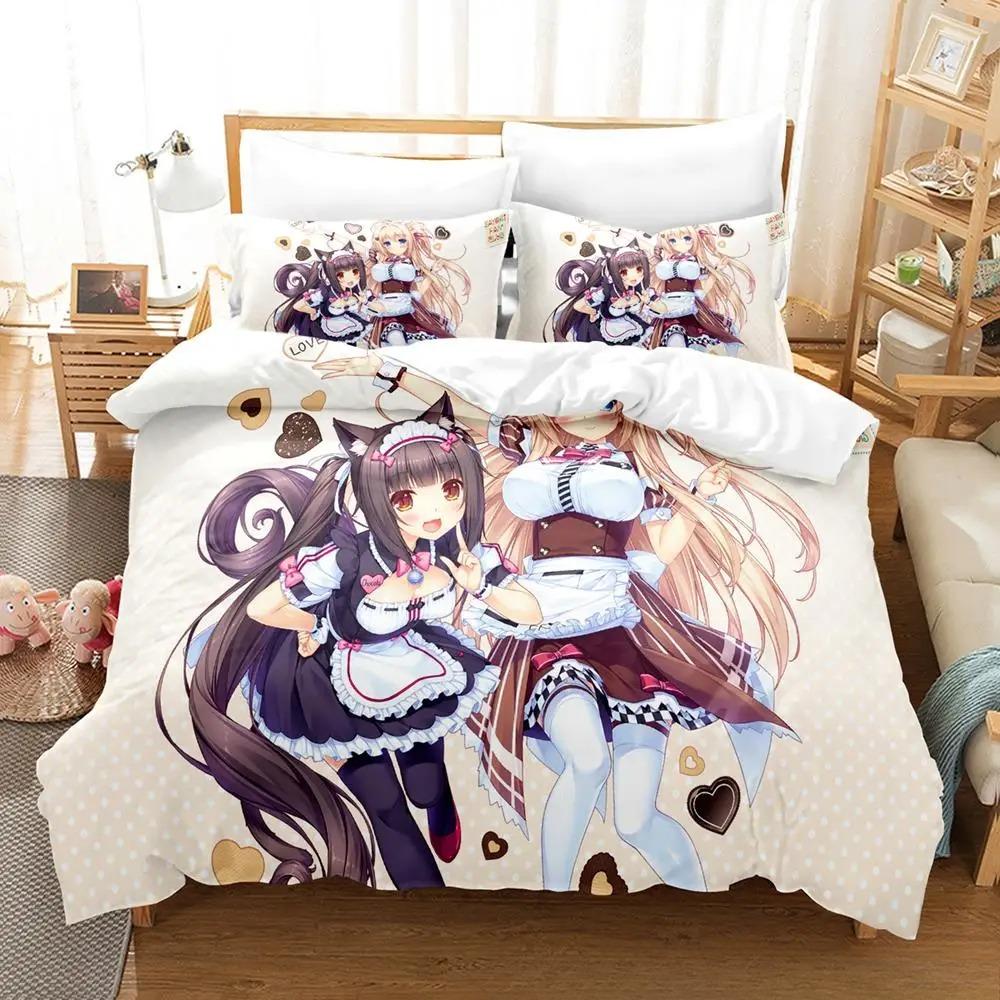 Kawaii Nekopara Bedding Set Single Twin Full Queen King Size Bed Set Aldult Kid Bedroom Duvetcover Sets Anime Parure De Lit Bed