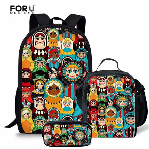 Classic Popular Novelty Funny Russian Dolls 3D Print 3pcs/Set Pupil School Bags Laptop Daypack Backpack Lunch Bag Pencil Case