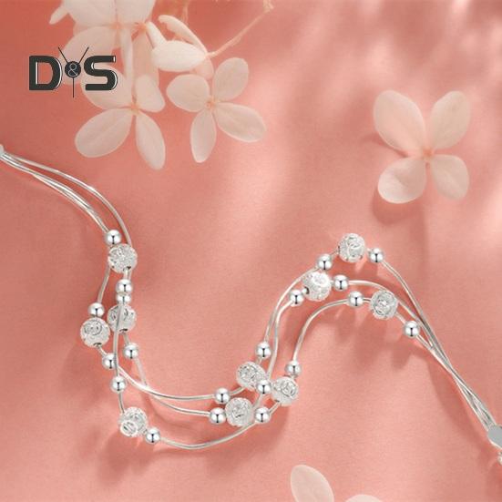 Women Bracelet Three-layered Stacking Bead Polished Pure Color Alloy Adjustable Lobster Clip Shopping Work Party Dating Wrist Chain Lady Jewelry