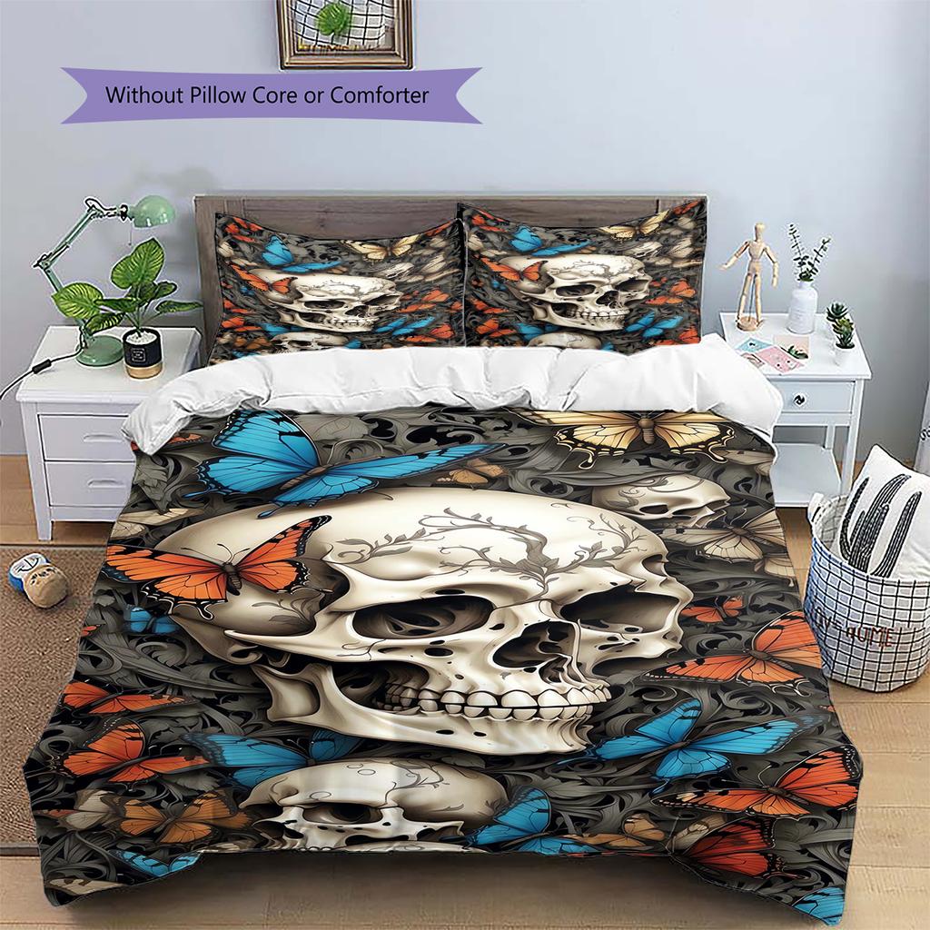 Snake and Skull Pattern Bedding Quilt Set Quilt Cover Pillowcase Home Decoration Gift (1 * Duvet Cover + 2 * Pillowcase, Without Core)