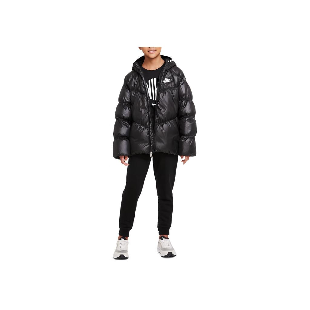 Nike Down Jacket Logo Embroidered Hooded Warm Coat Kids outerwear Black DO5197-010