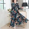 Damen Frühling Sommer und Herbst Vier Jahreszeiten Modelle Slim Dünn Temperament Rüschenkragen Chiffon Druckkleid Langarmkleider