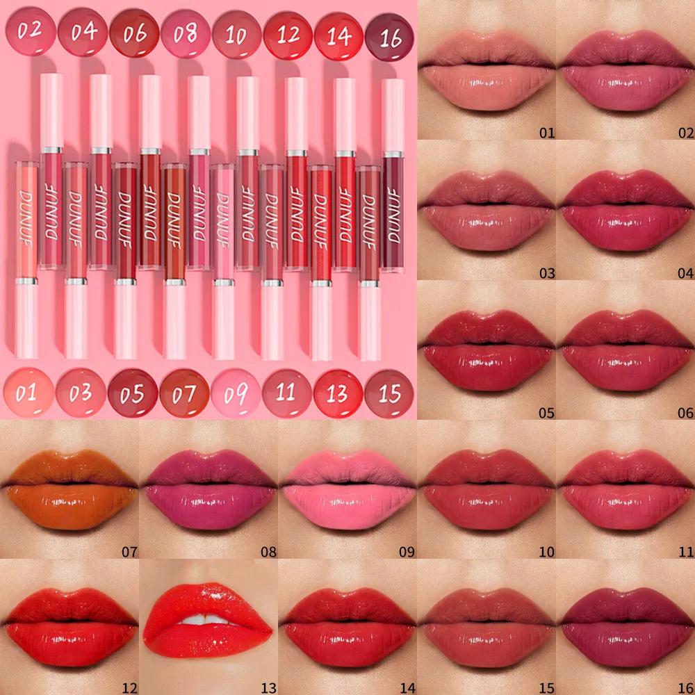 DUNUF Water Light Lip Glaze Mirror Glass Nude Pink Brown 16 Colors Highly Pigmented Lip Gloss Hydrating Sexy Red Lipstick Makeup