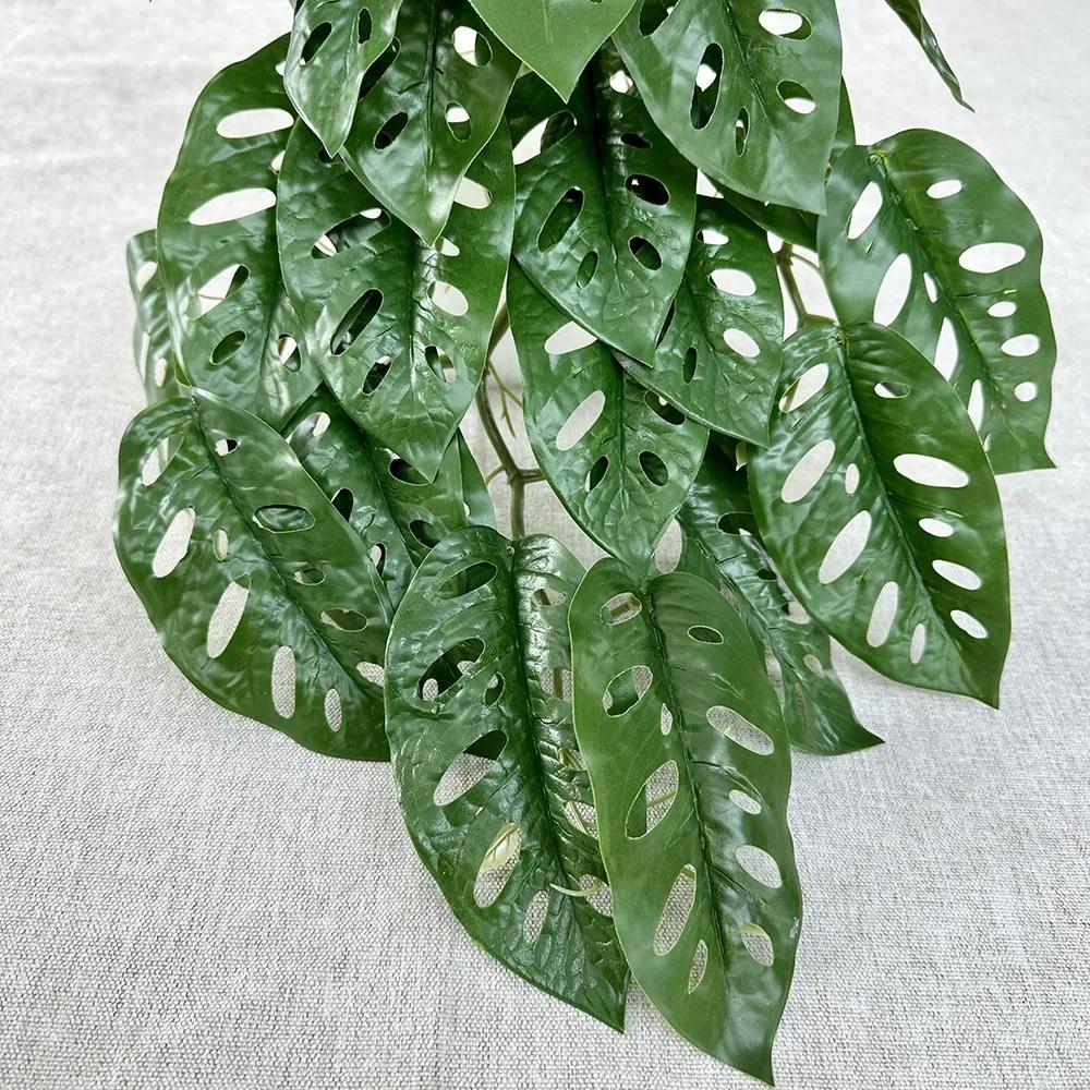 45cm Hanging Vines Artificial Plants Fake Wall Vines Indoor Long Monstera Leafs Hanging Rattan Green Ivy For Room Garden Decor