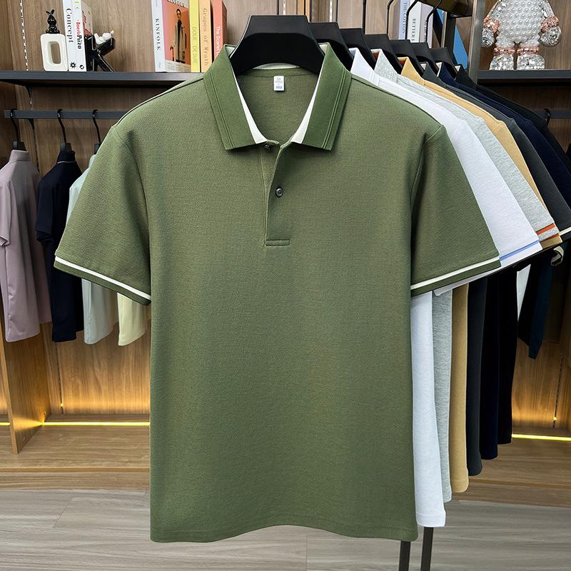 Men's Breathable Cotton Polo Shirt: Short Sleeve, Skin-Friendly, Light Business Casual, Lapel T-shirt, Versatile Base Layer Top.