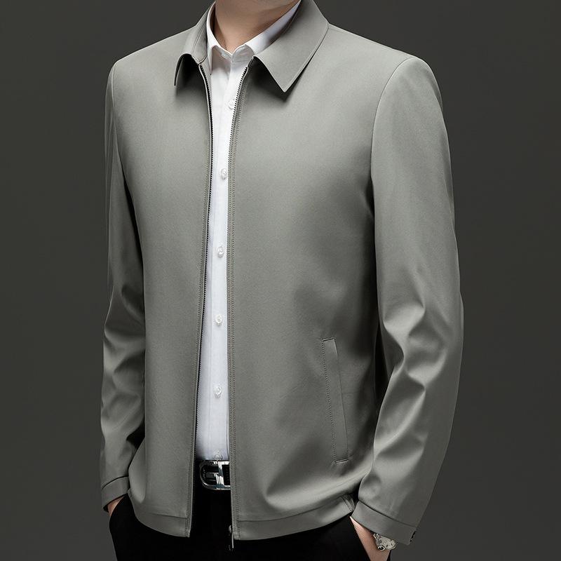 

Middle-aged Business Executive Jacket Men s Spring and Autumn Middle-aged Dad Wear High-end Solid Color Zipper Lapel Casual Jacket 4XL