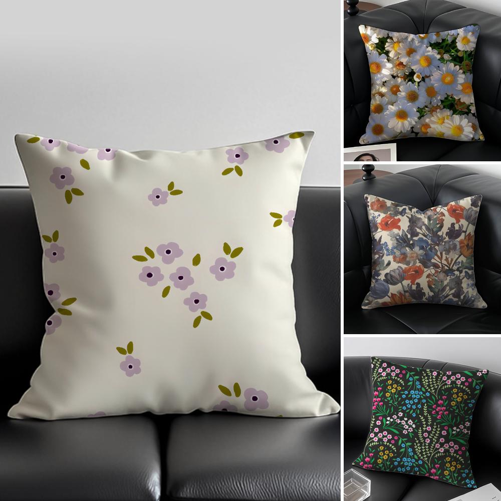 S-Small Floral Pastoral Style Cushion Cover Pillow Case Soft Friendly Fabric & Concealed Zipper
