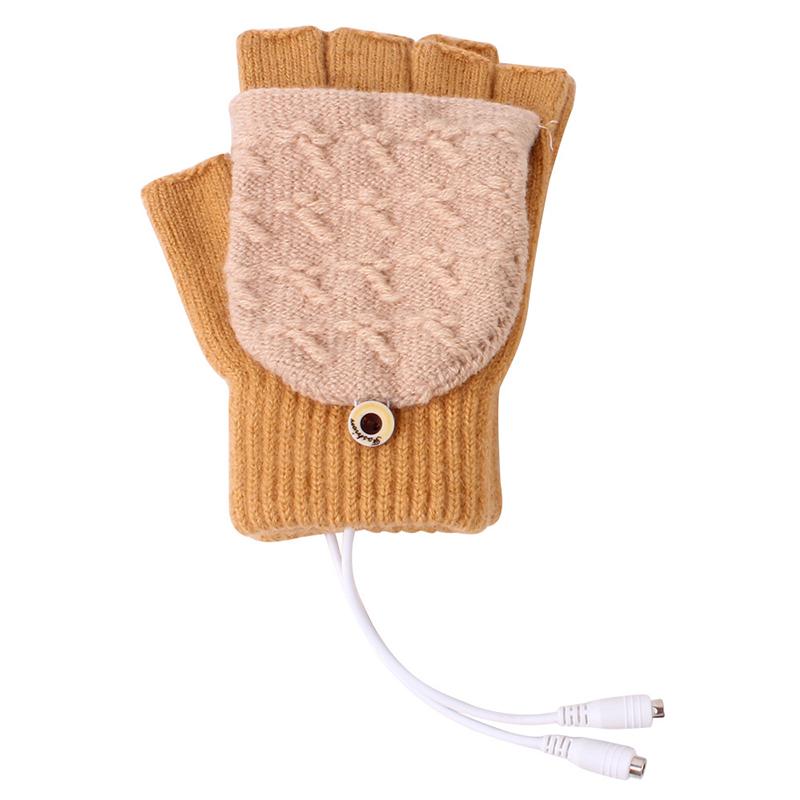 Women USB Heated Gloves Mitten Winter Warm Laptop Gloves Full And Halfs Hands Heated Fingerless Heating Knitting Guantes Mujer