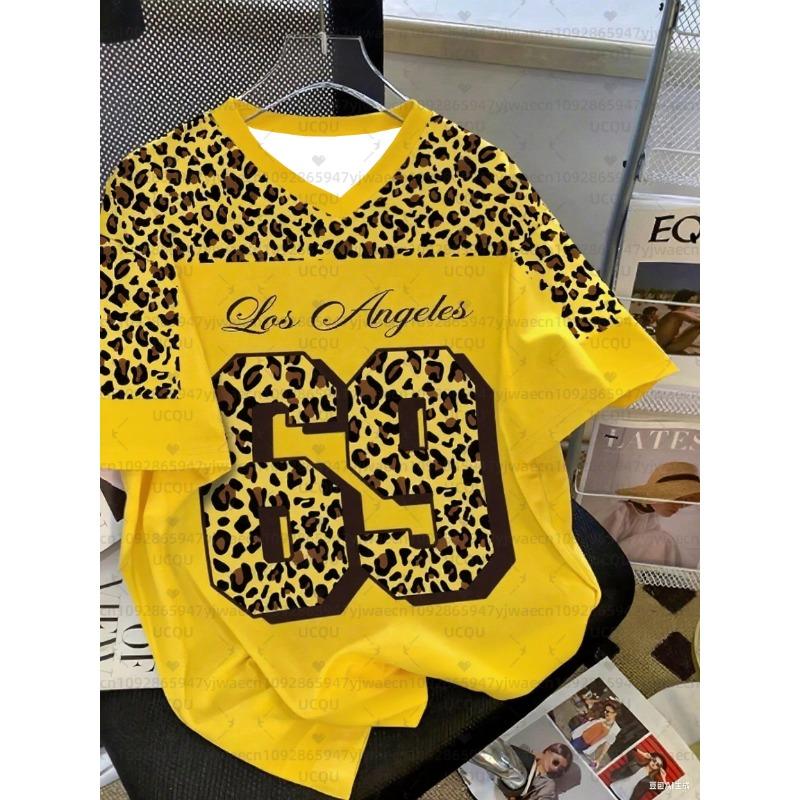 Детская Мальчишеская Спортивная Футболка с Принтом Лос-Анджелес №69, Короткий Рукав, Летняя, Леопардовый Принт, Большой Размер, Женская Спортивная Футболка для Взрослых XXS