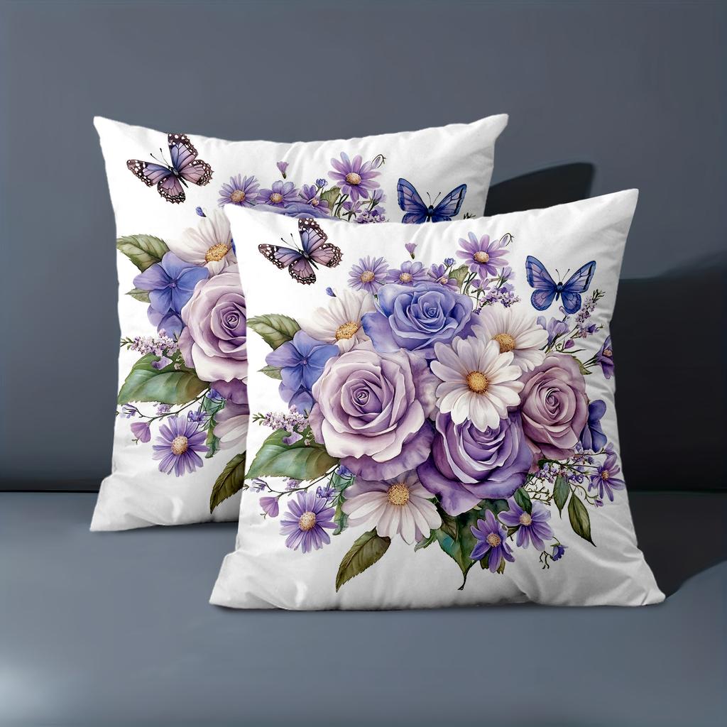 1 Pieces Purple Flowers Roses Butterflies Printed Pillowcase Polyester pillowcase, sofa decorative cushion cov Headboard Pillow