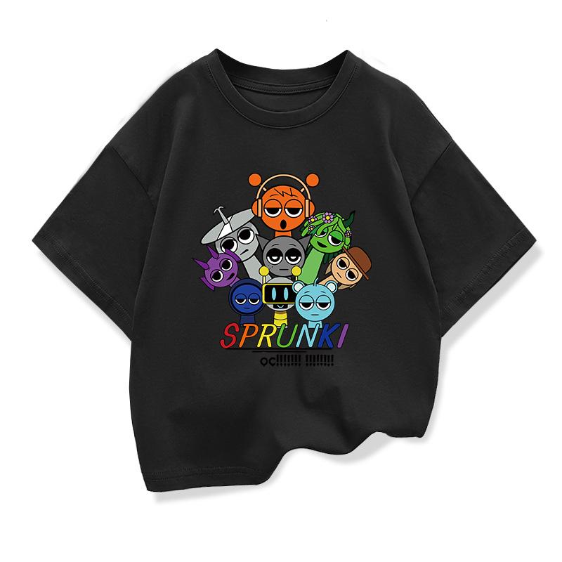 

Летняя детская футболка с коротким рукавом Spunki Игра ужасов Incredibox Топы Мультяшная одежда Футболки для девочек Мальчиков Детей Хлопковая одежда 150