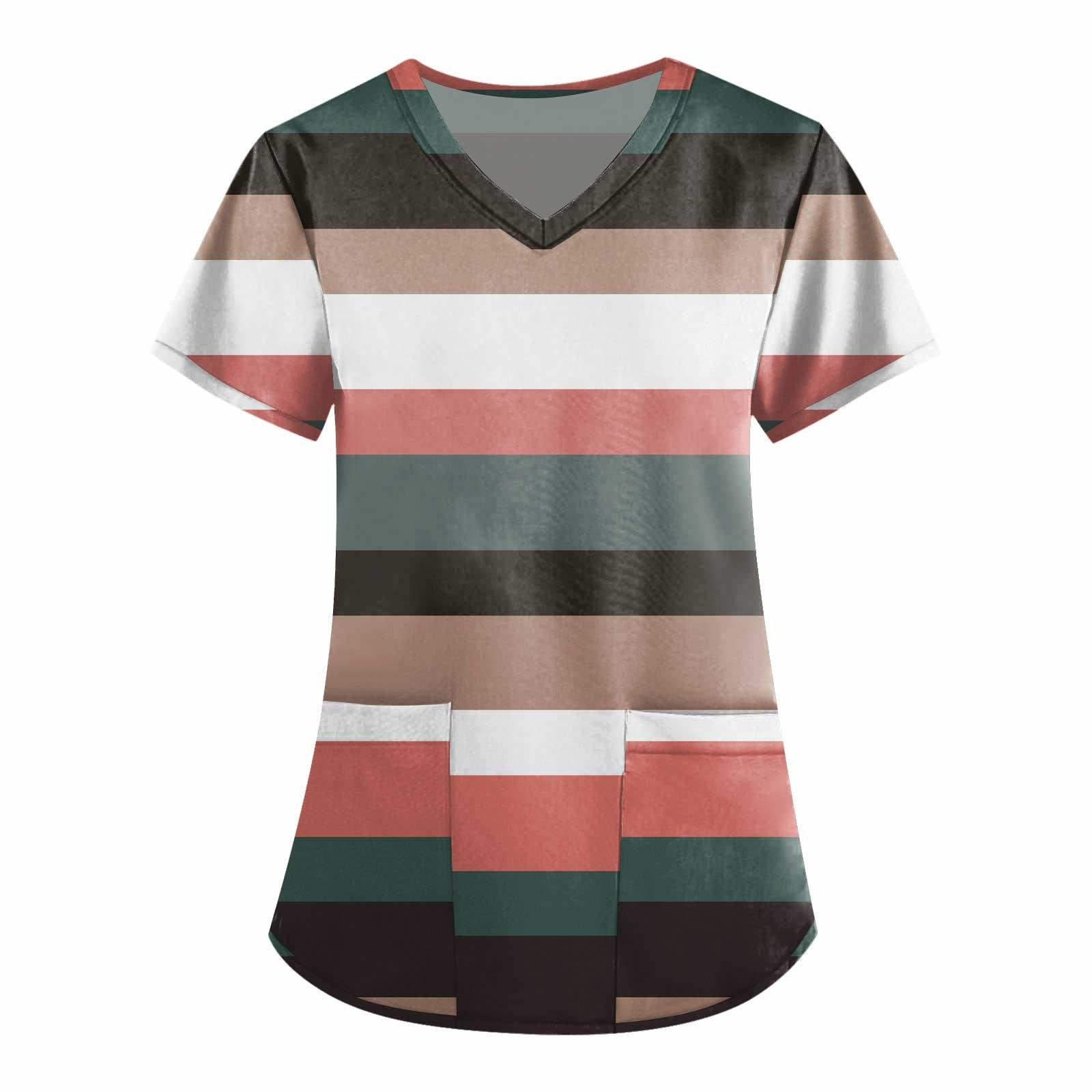 

Women s Fashion V-neck Short Sleeve Workwear With Pockets Printed Tops XXXXL розовый