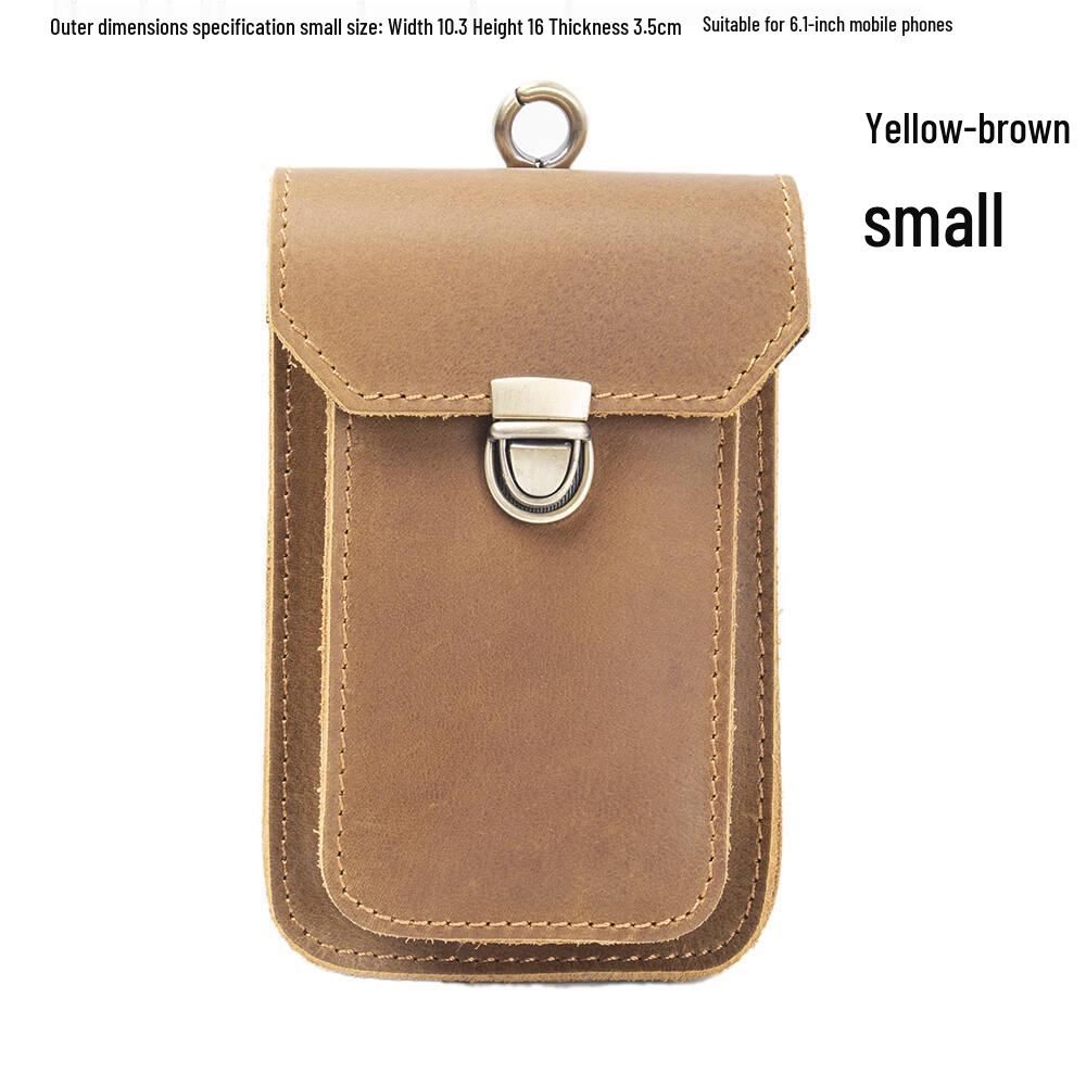 Men's Genuine Leather Waist Bag - Crazy Horse Cowhide Mobile Phone Holster for Outdoor & Construction Use