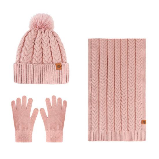 Winter Hat Scarf Gloves Set for Women Fleece Lined Pom Pom Skull Cap Long Scarf And Gloves Set Warm Knit 3 Pcs Set for Cold Weather