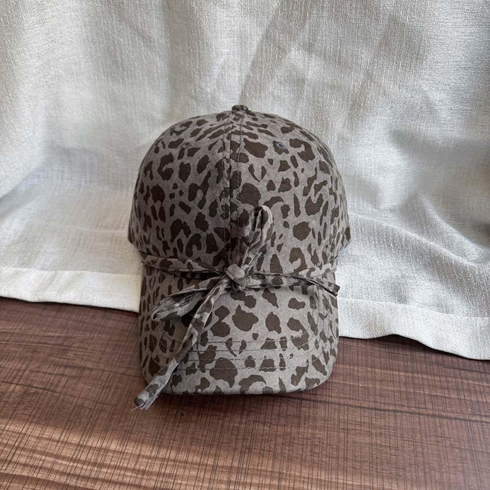 Adjustable Leopard Print Bow Baseball Cap Sunscreen American Style Casquette  All Seasons серый