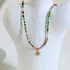 Stainless steel multi-layer stacked turquoise bead sun round necklace bohemian vacation wind collarbone chain