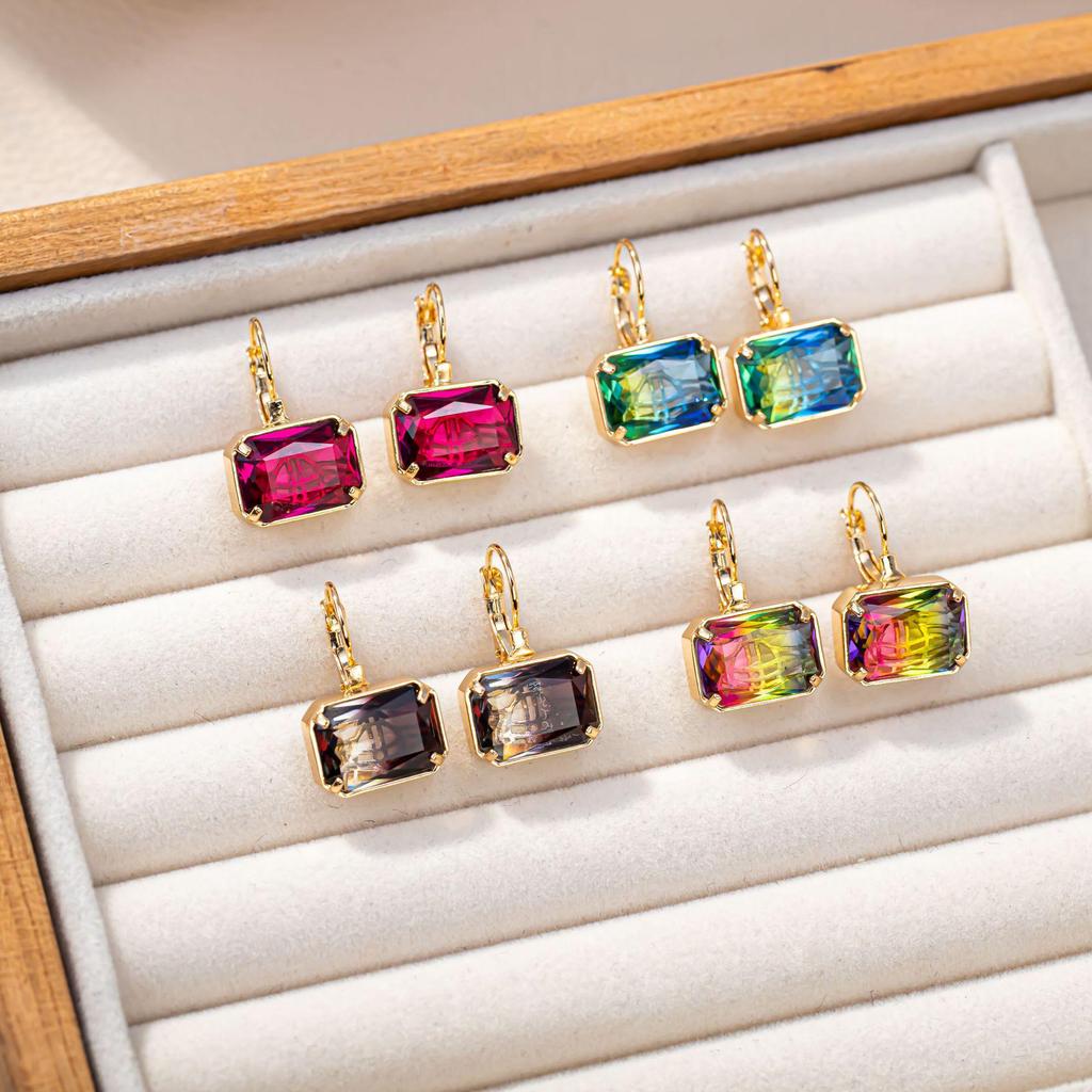 Japanese Korean Crystal Zircon Square Earrings: Luxurious, Shiny, Versatile, and Exquisite Fashion Jewelry.