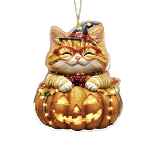 Car Halloween Rearview Mirror Hanging Pendant Cartoon Skull Cat Auto Interior Accessory 2D Flat Acrylic Hanging Charm for Car Backpack