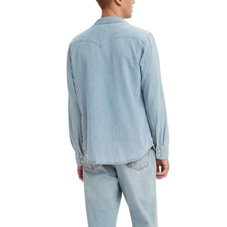 Levis SS22 Wasserwaschen Einfarbig Gespleißtes Logo Langarmhemd Herren Hemden Blau 85745-0003