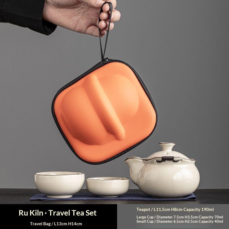Beige Ru Kiln Handheld Teapot Crackle Glaze Teaware Portable Travel Gongfu Tea Set High-Grade Ceramic Quick Cup Camping & Hiking