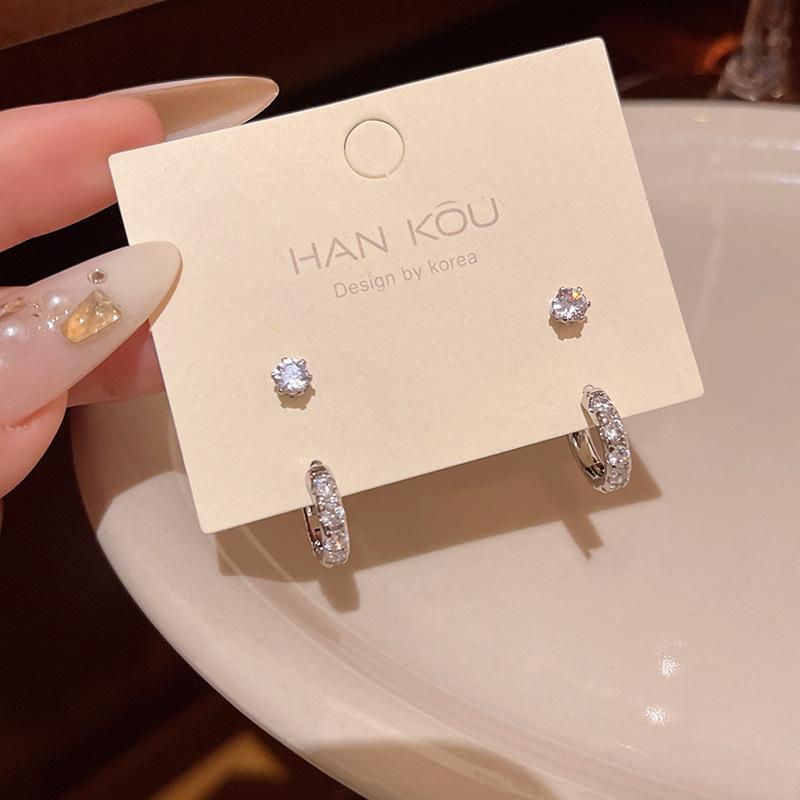 S925 Silver Needle Delicate Zircon Ear Set Small Stud Earrings