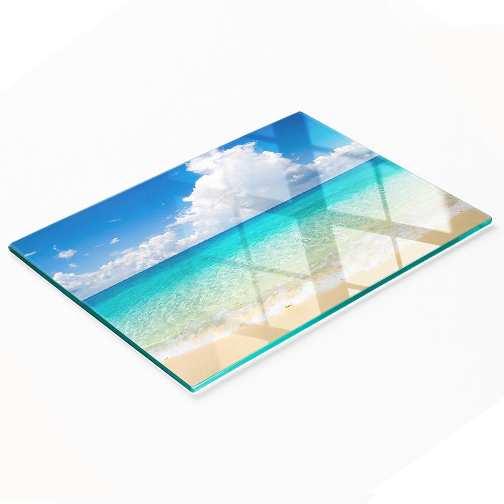 Tempered Multifunctional Decorative Glass Board Paradise Beach 80x52 Cm