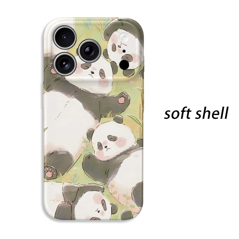 Chubby Fluffy Panda Pile Graphic Art Film Aesthetic Protective Shockproof Bumper Phone Case Cover For iPhone 14 15 16 17 Pro Max Plus