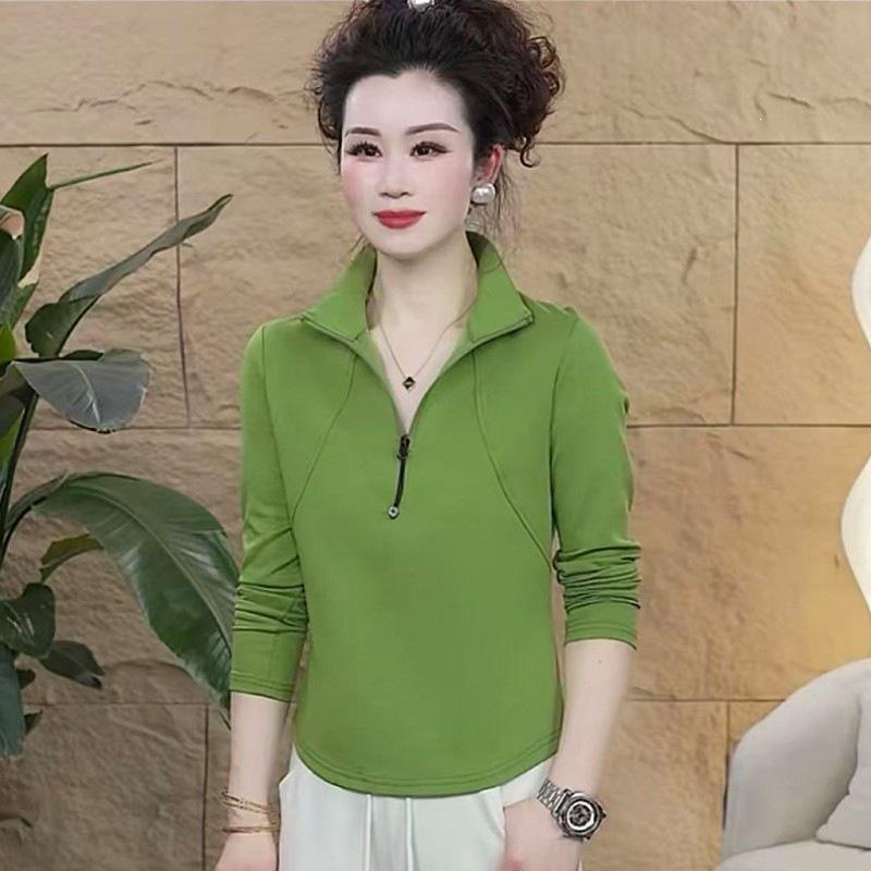 2026 Spring Women's Long-Sleeve Stand Collar Sweatshirt - Casual, Age-Reducing, Fashionable Mom Wear